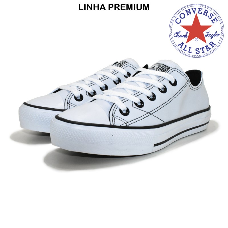 All star plataforma feminino branco couro linha preta - Kepucce Shoes