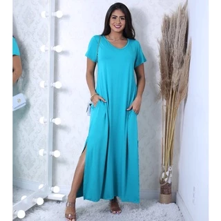 vestido aura max manga curta barra reta