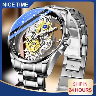Relógio Masculino De Dupla Face Transparente Esqueleto Mecânico Totalmente Automático Tourbillon Movimento