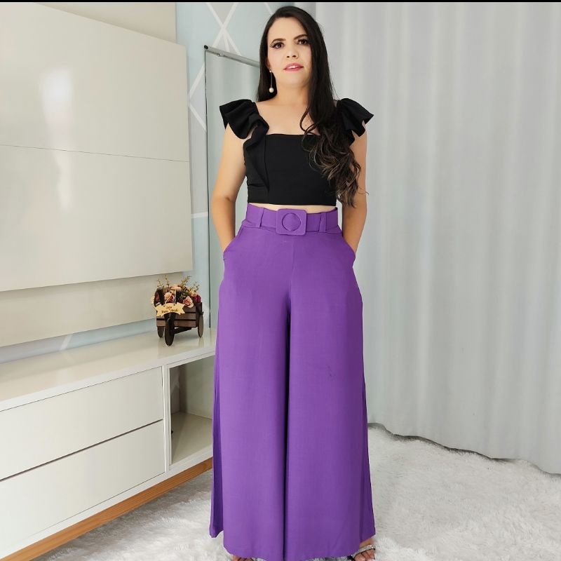 Calça Feminina P/M Calça Pantalona Calça com Cinto Shopee Brasil