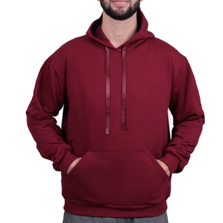 Moletom Liso Bordo Modelo Canguru com Capuz e Bolso Unissex