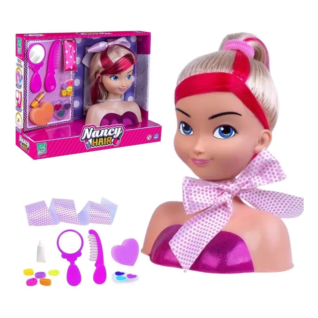 Boneca Busto Nancy Hair Faz Penteados E Maquiagem -supertoys