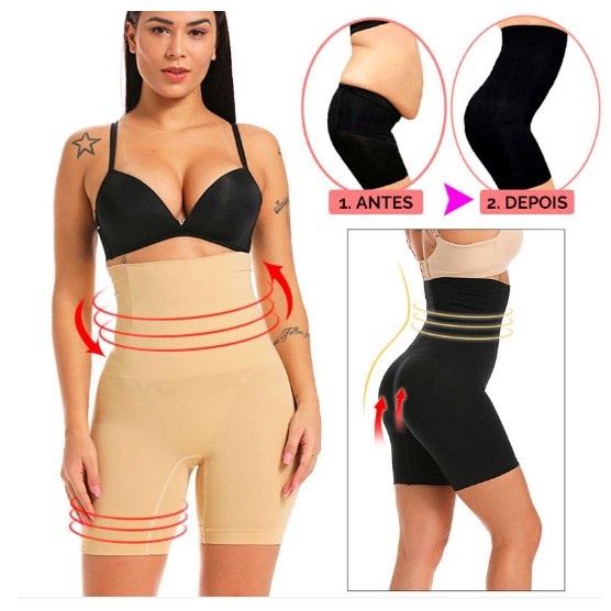 Bermuda Cinta Modeladora Cintura Alta Slim Fit Alta Compressão.