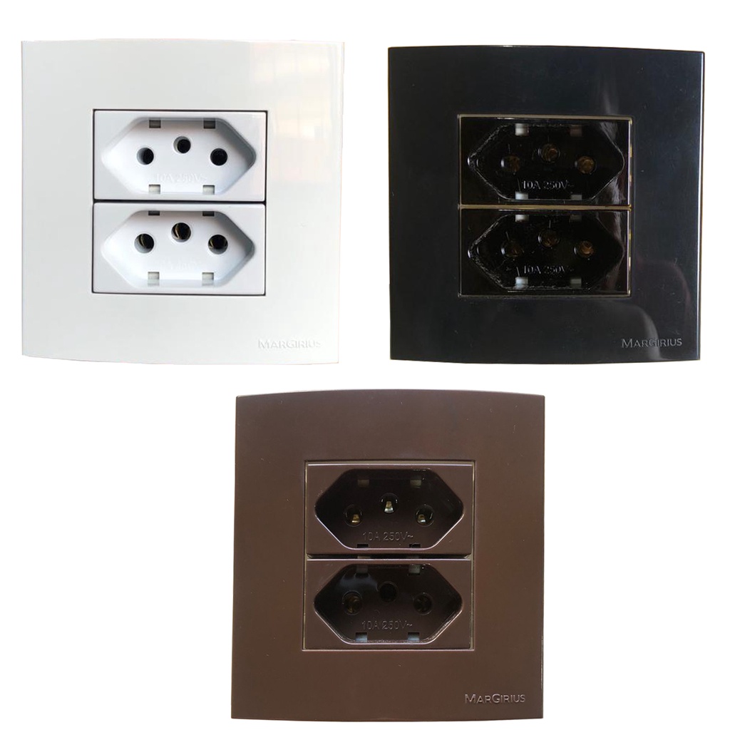 Tomada Dupla Móvel Marmore Drywall Gesso Granito Móveis Pedra Embutir 3 Pinos 10a Margirius