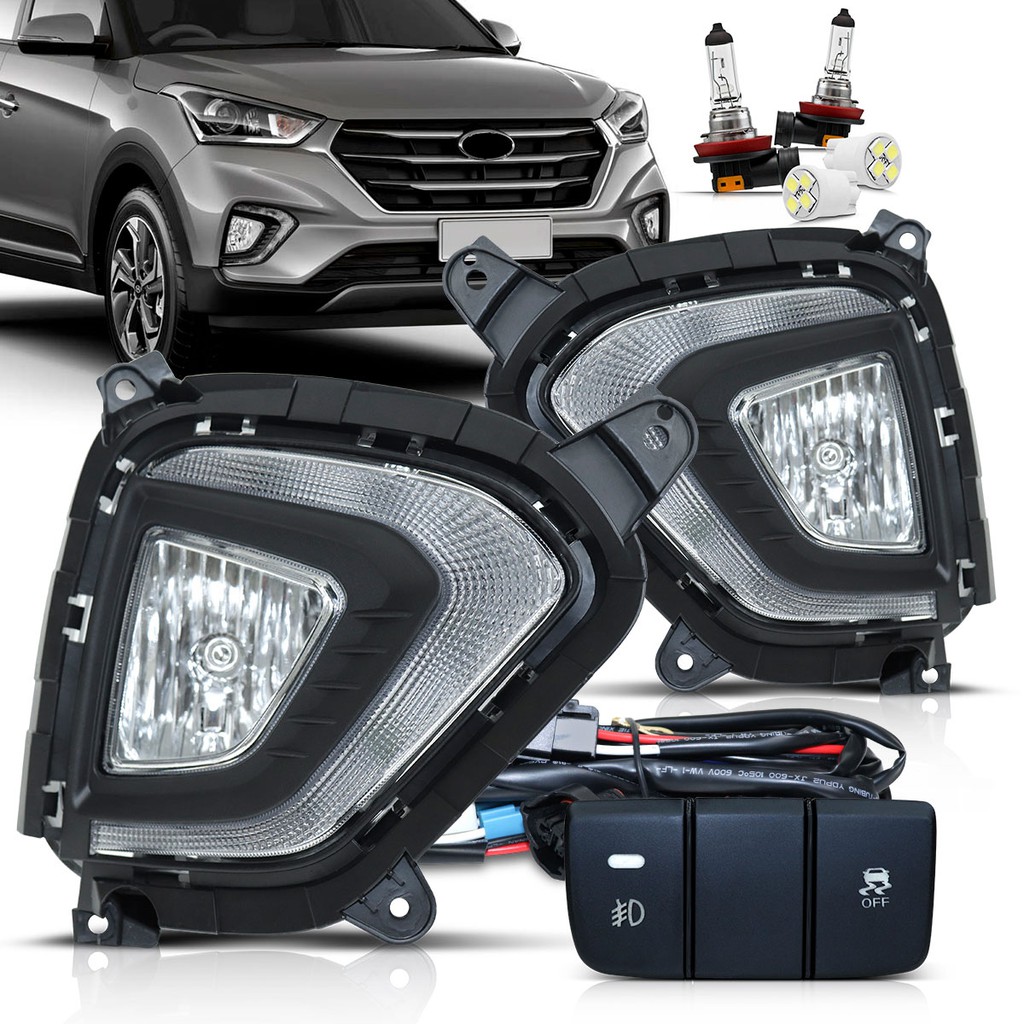 Kit farol Milha Creta 2020 2021 com Daylight com Molduras e Botão ...