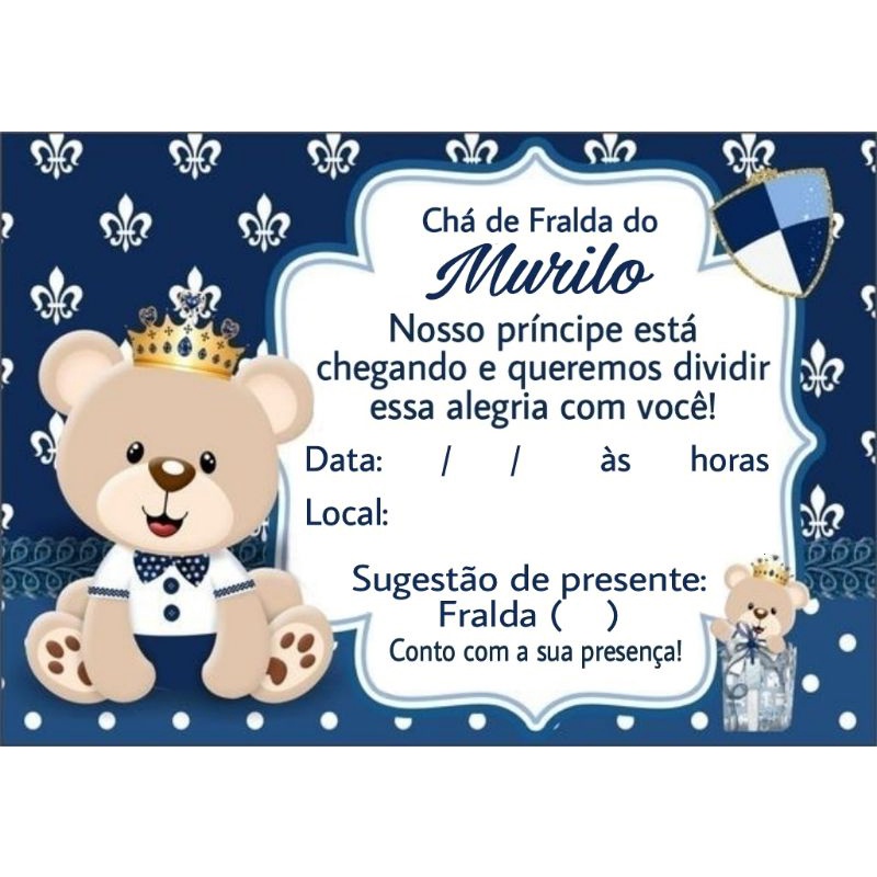 Convite Digital Chá de Fraldas/chá de Bebê Ursinha Menina