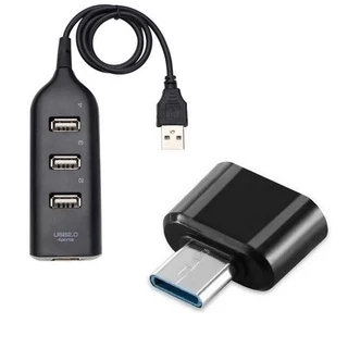 Adaptador Hub 4 Portas Usb Com Fio De 1 Metro + Otg Usb Tipo C 3.0 Mobilador Celular Teclado Mouse Impressora em Oferta na Shopee