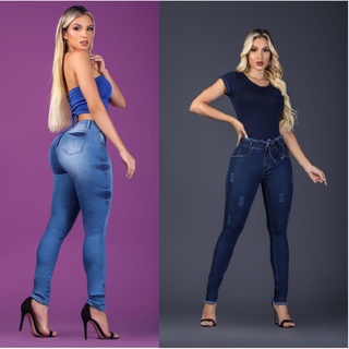 Kit 2 Calças Jeans Plus Size Hot Pants Lycra Empina Bumbum