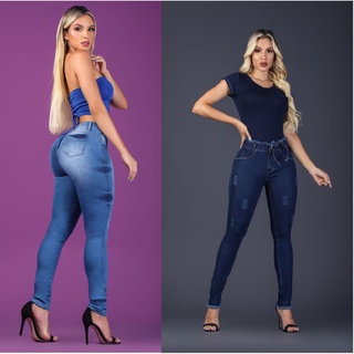 Kit 2 Calças Jeans Feminina Skinny Levanta Bumbum Cintura Alta Com Lycra -  Escorrega o Preço