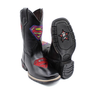 Bota Country Texana Feminina Infantil Personagem Em Couro e Bordada Bico Quadrado Macia