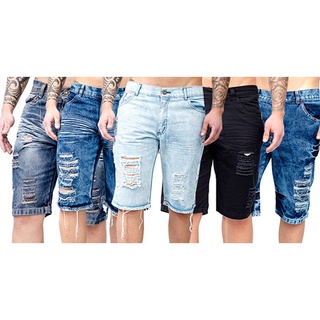 Kit 5 bermudas shorts jeans rasgadas destroyed Polo attack varias tonalidades