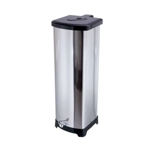 Lixeira Quadrada Inox Com Pedal Esfera - Tampa Plástica 30L