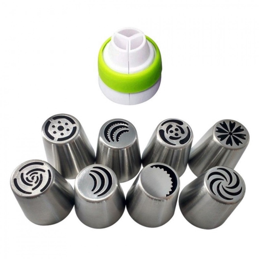 8 Bicos Russo Decorar Bolo Torta Doces + Adaptador + 3 Sacos