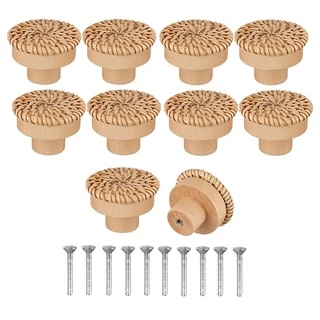 10Pcs Armário De Furo Único Puxa Puxadores De Cômodas Naturais Gavetas Rattan Porta De Cozinha Móveis De Quarto Ferragens