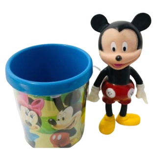 Boneco Mickey Mouse 16cm Com Caneca Personalizada 350ml Azul Infantil Colecionável