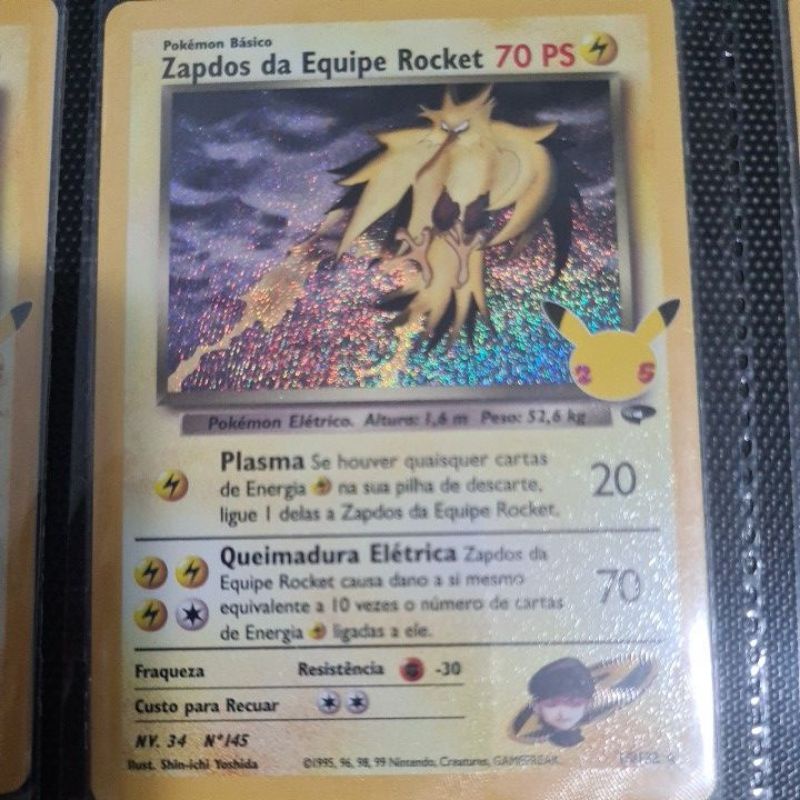 Carta Pokémon Zapdos da Equipe Rocket (07/25) Secreta Rara Celebrações TCG  Original