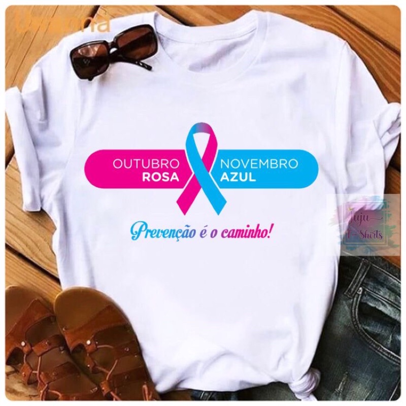 T-Shir Baby look feminina/Outubro Rosa e Novembro Azul/Juntos a Favor Da Vida/Prevenção é o Caminho/Prevenção Contra o câncer de Mama e Prostata.