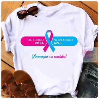 T-Shir Baby look feminina/Outubro Rosa e Novembro Azul/Juntos a Favor Da Vida/Prevenção é o Caminho/Prevenção Contra o câncer de Mama e Prostata.