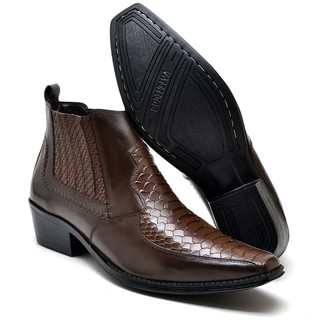 Botina Country Masculina Em Couro Brinde Carteira Bico Fino