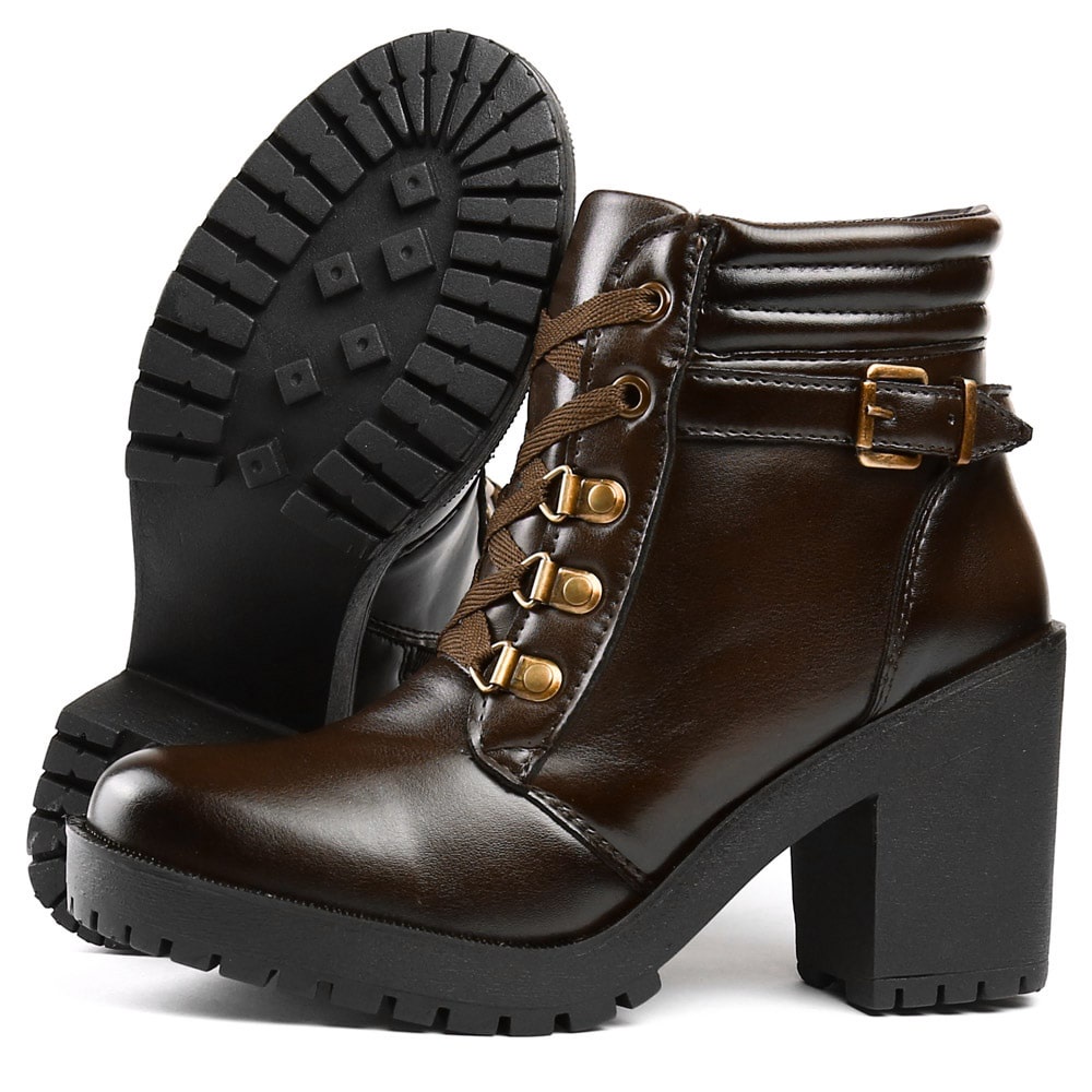 Bota Feminina Cano Curto Tratorada Zíper Confort | Shopee Brasil