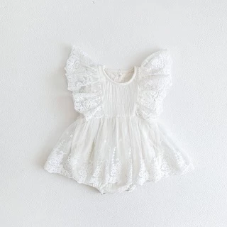 Vestido De Algodão Puro Fofo De Renda Branca Peça Única Menina Princesa Bebê Malha Uma