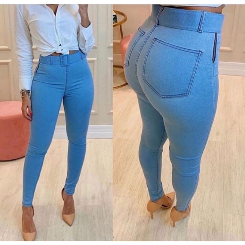 Calça cintura alta jeans sales claro