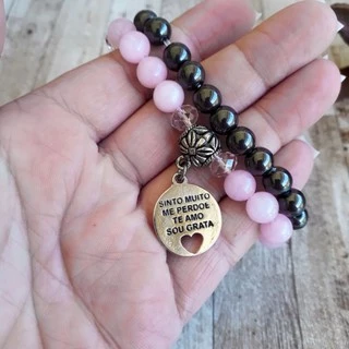 Pulseiras de pedra natural Quatzo Rosa e Hematita
