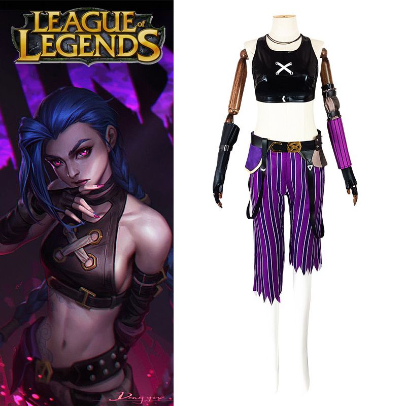 LoL Jinx fantasia de cosplay feminina, roupas uniformes, terno