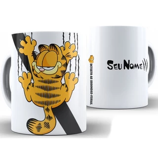 Caneca Garfield Personalizada Com Nome + Caixa - Xícara 325ML Porcelana Super Branca Cerâmica