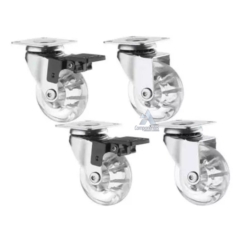 Kit 4 Rodizio Silicone Roda 50mm Com e Sem Freio Trava Gel Giratorio ...