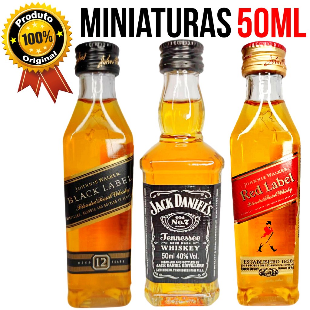 Kit Mini Whisky Black Label + Jack Daniels + Red Label 50ml 100% ...