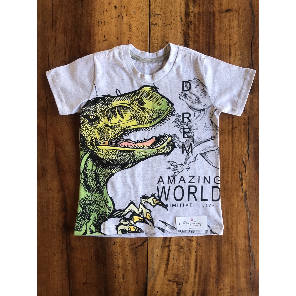 Camiseta dinossauro cromado 100% algodão, design de silhueta