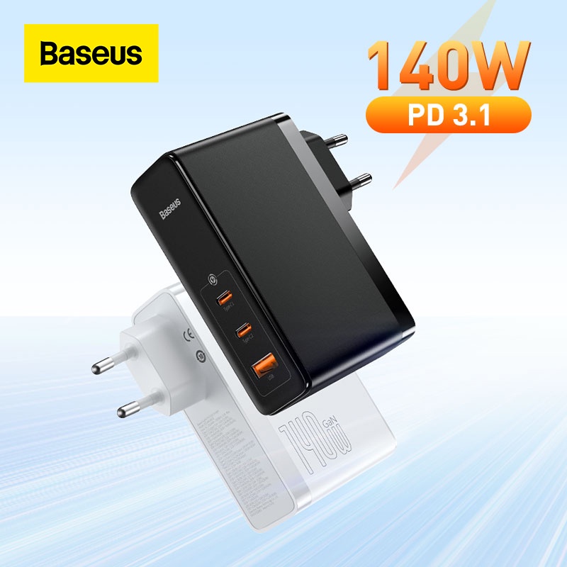 Carregador Baseus 140W GaN5 Pro USB Tipo C PD3.1 Carga Rápida Para Macbook 4.0 3.0 De Celular iPhone Xiaomi Tablet