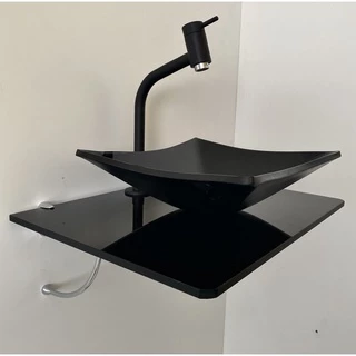 Kit Cuba De Vidro Preto + Tampo Preto + Suporte