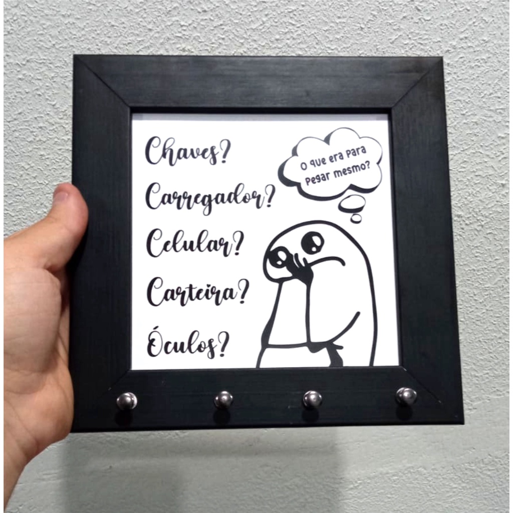 Porta Chaves Decorativo Meme Desenho de Palito Flork Frase Legal Engraçada  Quadrado Moldura Madeira Parede Pendurador Decoração Barato