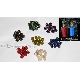 Kit 10 dados D10 para RPG + Bolsa + Poção - D&D Dungeons and Dragons