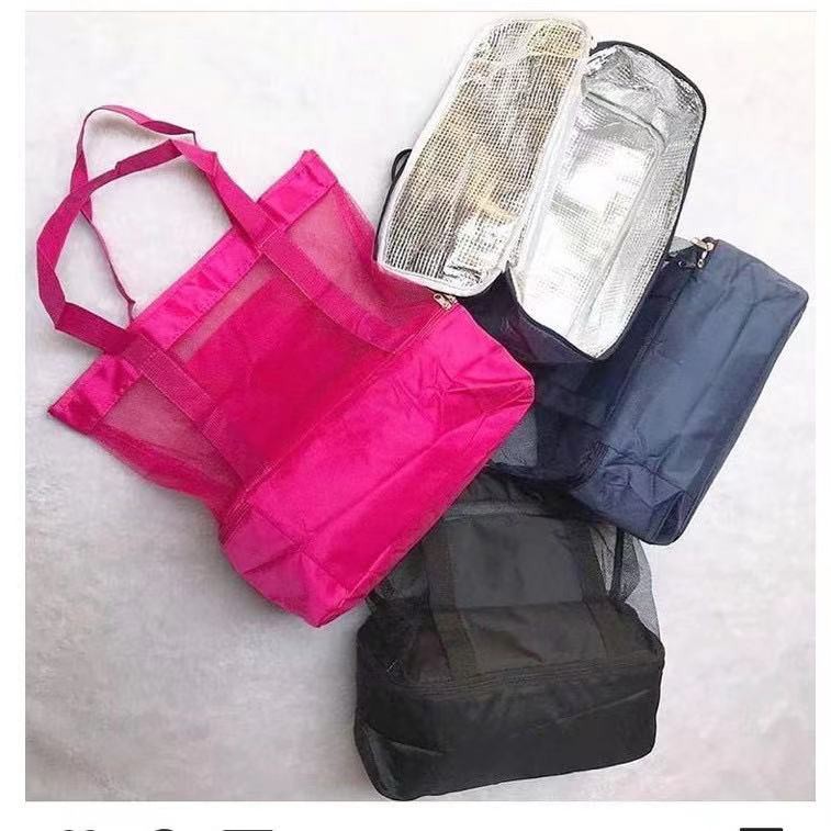 Bolsa De Praia De Rede Com Bolsa Térmica Embutido Com Zíper/Bolsa Praia Térmica Piquenique Piscina Campo | Shopee Brasil
