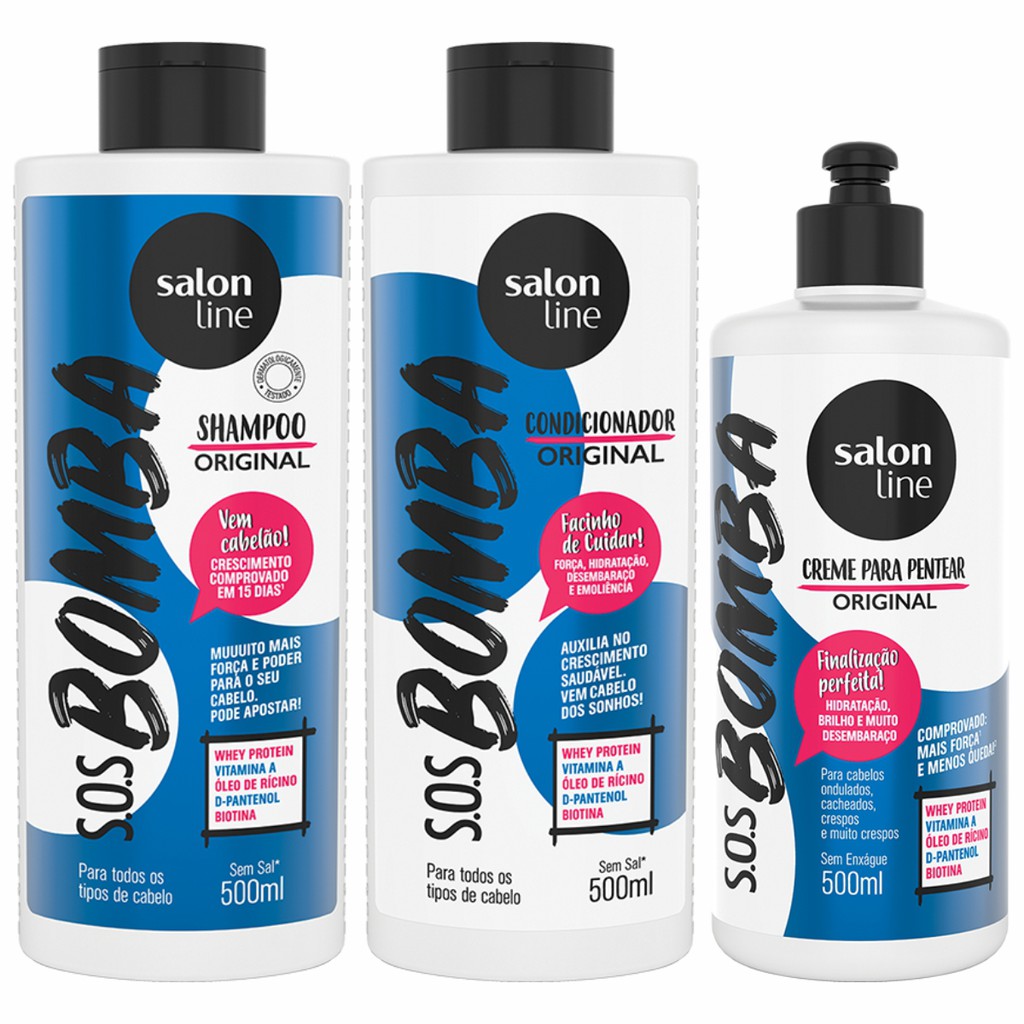 Sos Bomba Original Crescimento Shampoo E Condicionador 500ml Creme Pentear 500ml Salon Line 8414