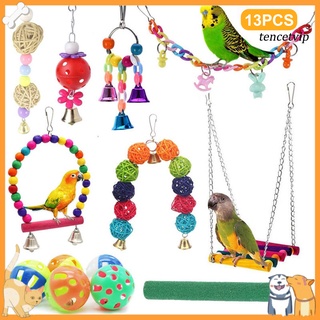 [Vip] 13pçs/Conjunto Kit De Brinquedos Cockatiel Múltiplas Cores Resistente À Mordida Natural Bola De Baloiço Sino De Treinamento Em Pé Acessórios Para Gaiola