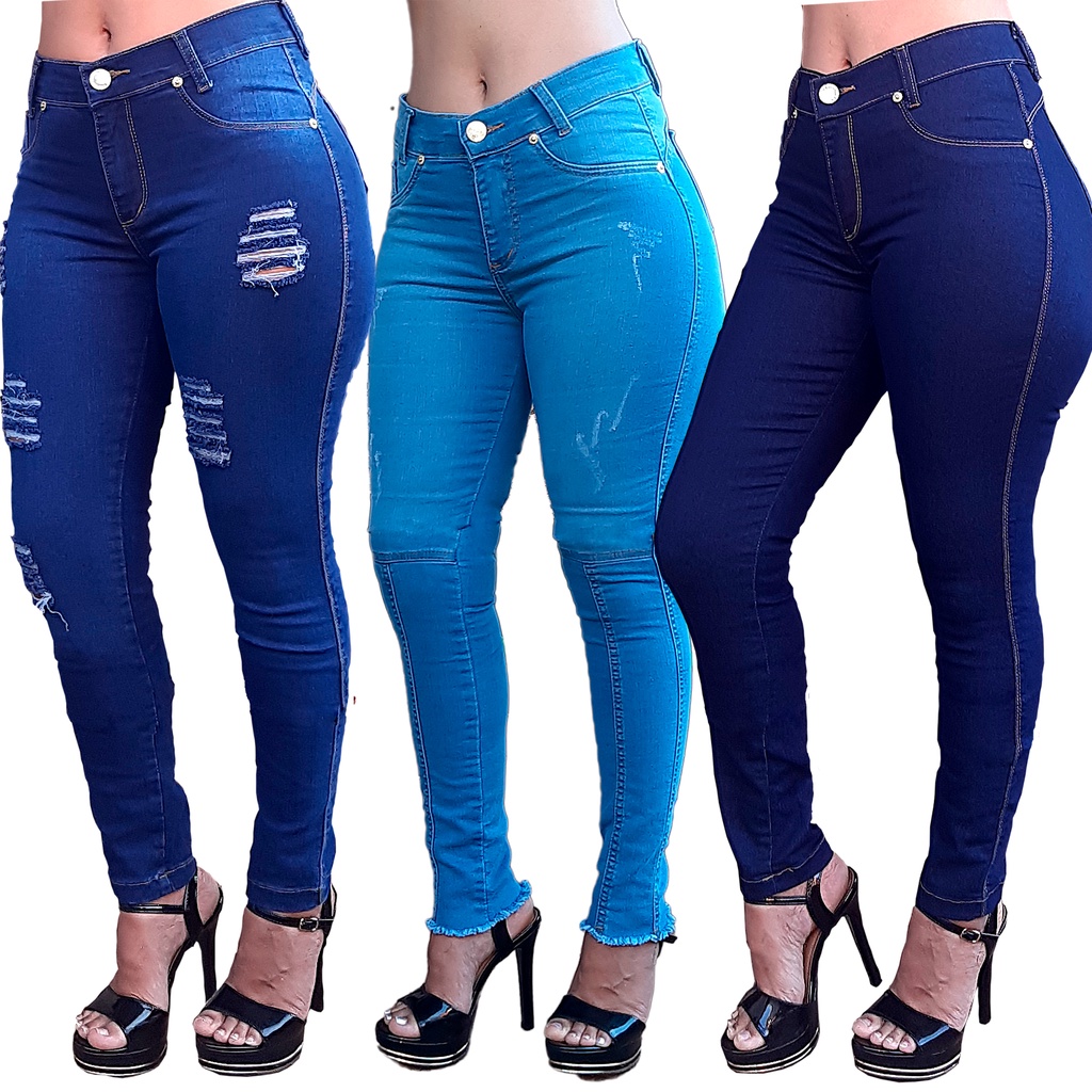 Calça Jeans Feminina Preta Básica Skinny Cintura Alta Com Lycra