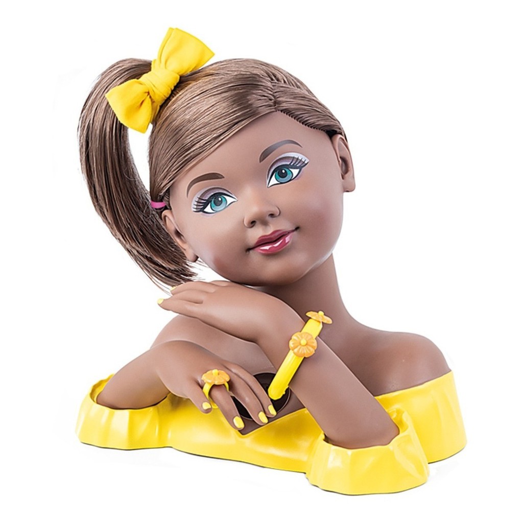 Boneca Busto Infantil Kit Maquiagem Pentear Com Acessorios Negra Cabelo  Cacheado Pente Aplique Maquiadora - Bee Toys