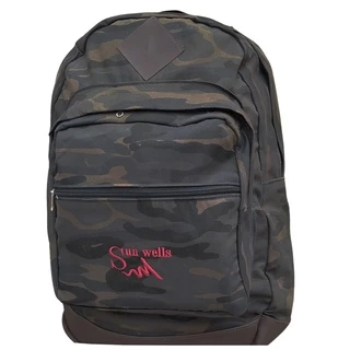 Mochila Jeans Escolar Universitária - Preta Camuflada com Detalhe de Couro Ecológico