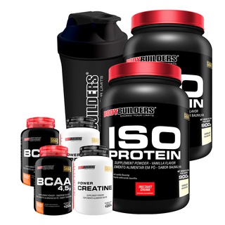 Kit 2x Suplemento de Proteína Isolada Iso Protein 900g + 2x BCAA 4.5 100g + 2x Power Creatina 100 + Coqueteleira - Impulsiona o Desempenho Atlético - Bodybuilders