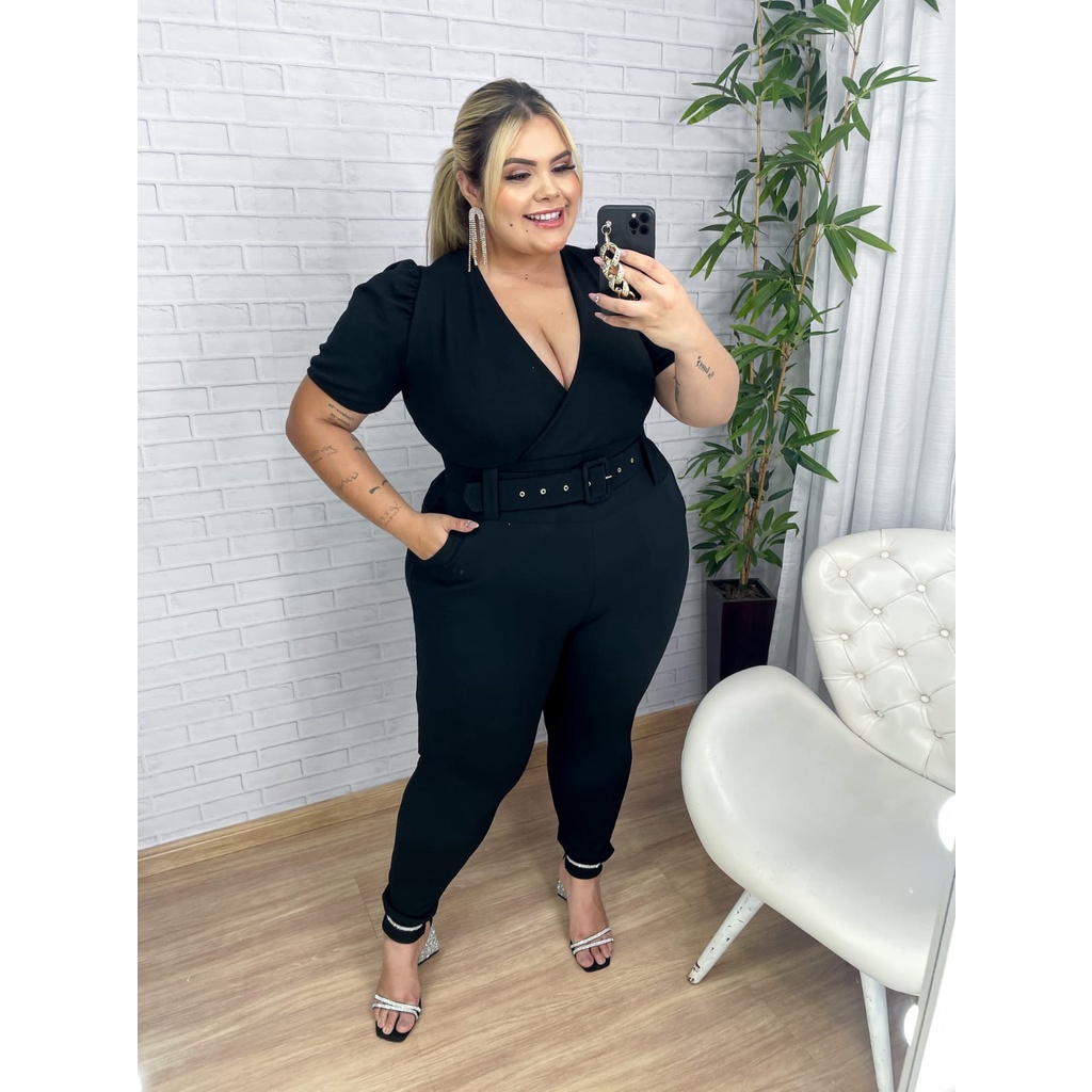 Macacão Plus Size Virginia PretoModa Plus Size