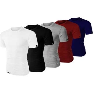 Kit 5 Camiseta Slim Fit Básica Camisa Lisa 100% Algodão 30.1