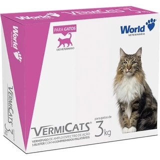 Vermífugo World Veterinária VermiCats para Gatos de 3 Kg - 4 Comprimidos