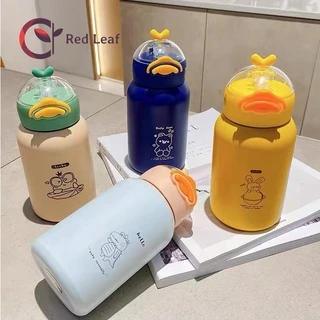 Garrafa Térmica Infântil Inox Com Canudo Alça Tampa de Pato de 450ml Água