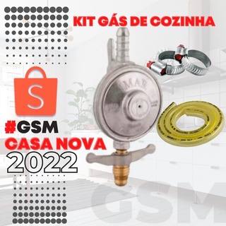 Kit Registro de Gás - Regulador de Pressão para Botijão de Gás + Mangueira + Abraçadeiras
