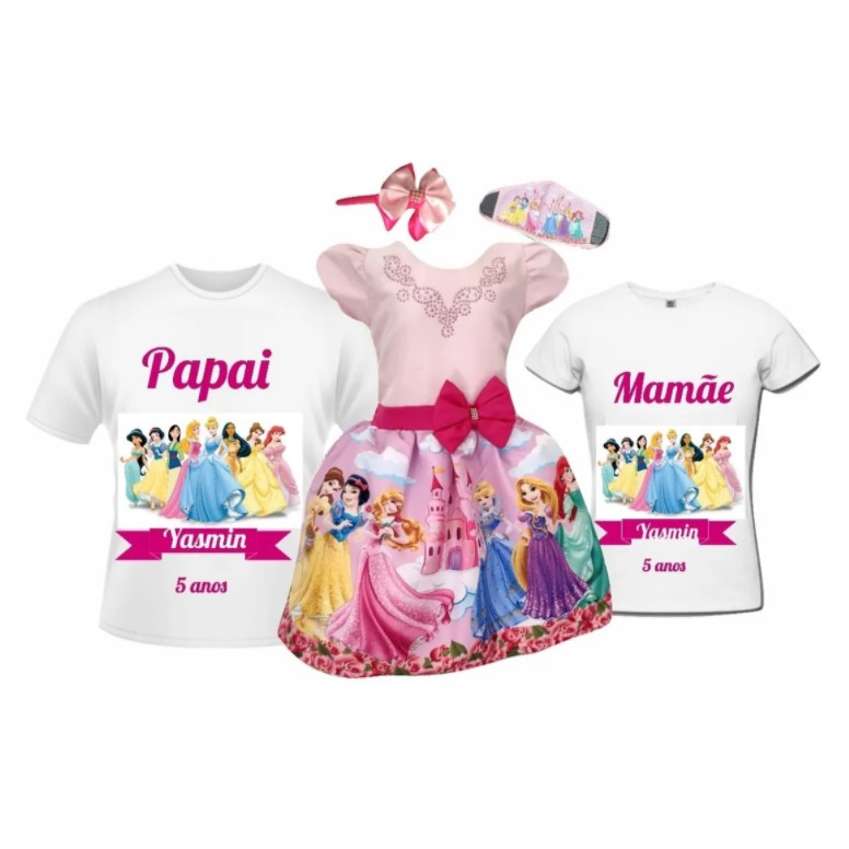 Vestido Princesa Sofia + Camisetas Pai E Mãe + Tiara