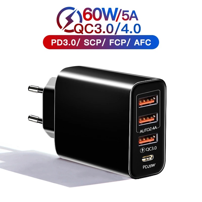 Carregador Rápido USB Tipo C PD De 20W Com Carga Rápida/3.0 4 Portas De ...